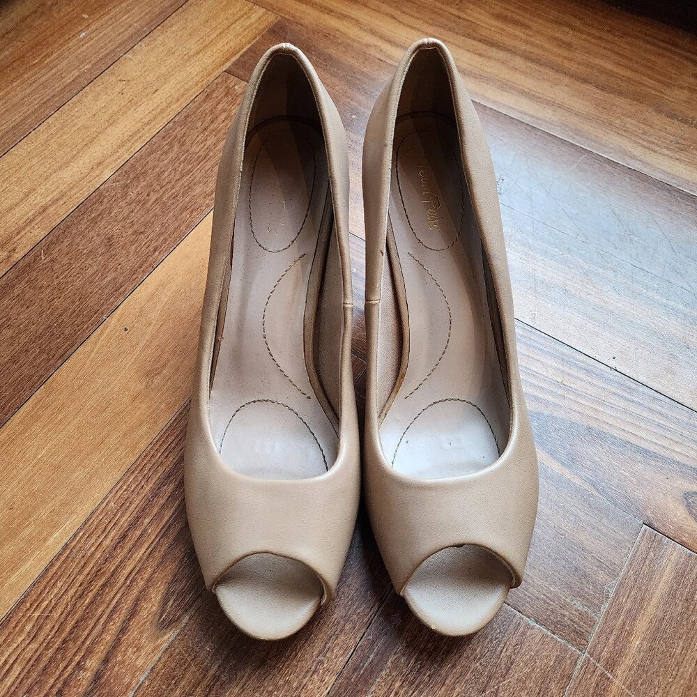 Dream Pairs Beige Leather Open Toe High Heels Size 11 - Picture 5 of 16